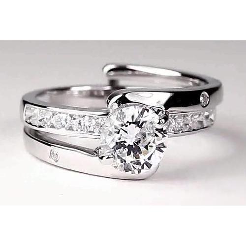 Bague De Fiançailles Naturel Diamant Rond Serti Tige Bypass 2 Carats