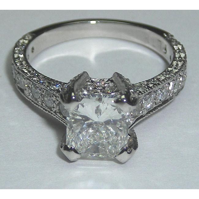 Bague De Fiançailles Naturel Diamant Style Antique 3.50 Carats Or Blanc 14K