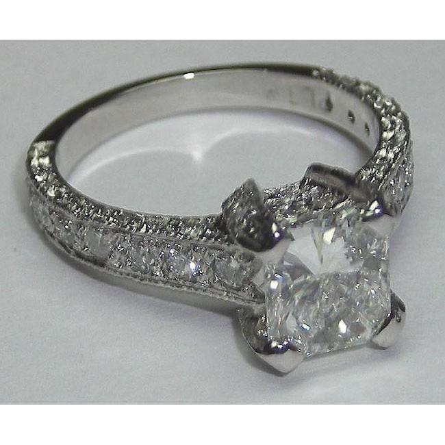 Bague De Fiançailles Naturel Diamant Style Antique 3.50 Carats Or Blanc 14K