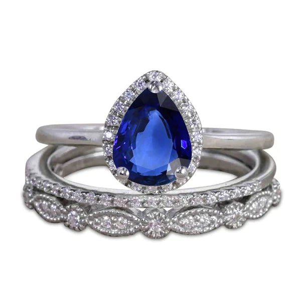 Bague De Fiançailles Nuptiale De Type Vintage Saphir Bleu