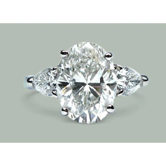 Bague De Fiançailles Poire 3 Pierres Réel Diamants Ovales 9 Carats