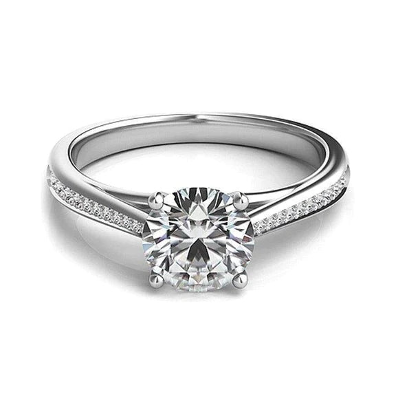 Bague De Fiançailles Pour Femme Avec Réel Diamants Taille Brillant De 2.90 Cts En Or Blanc 14K