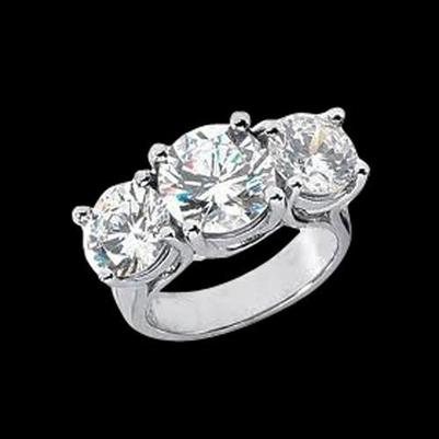 Bague De Fiançailles Pour Femme En Or Blanc Et Réel Diamants 4 Carats A Trois Pierres