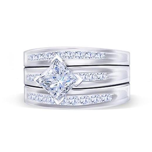 Bague De Fiançailles Princesse Et Diamants Ronds Bande De Véritable Diamants De 2.75 Carats