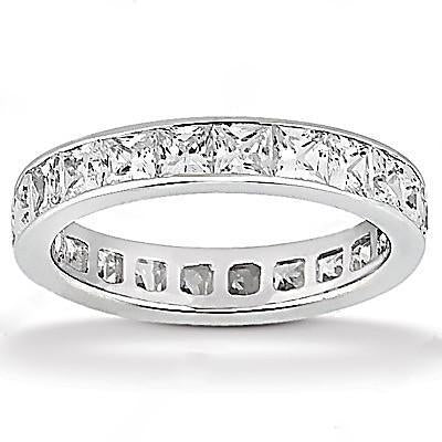 Bague De Fiançailles Princesse Réel Diamant Eternité 4.40 Cts. Or Blanc 14K