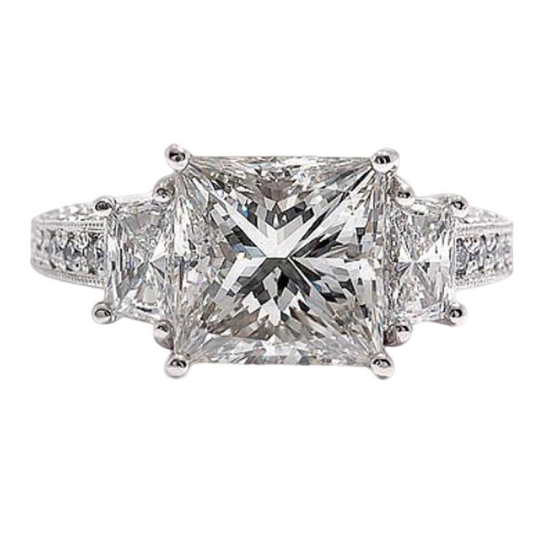 Bague De Fiançailles Princesse Véritable Diamants 3 Pierres Femme Or Blanc 4.30 Carats
