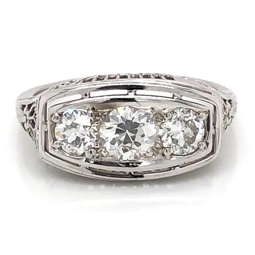 Bague De Fiançailles Réel Diamant 3 Pierres 1.75 Carats Bijoux De Style Vintage