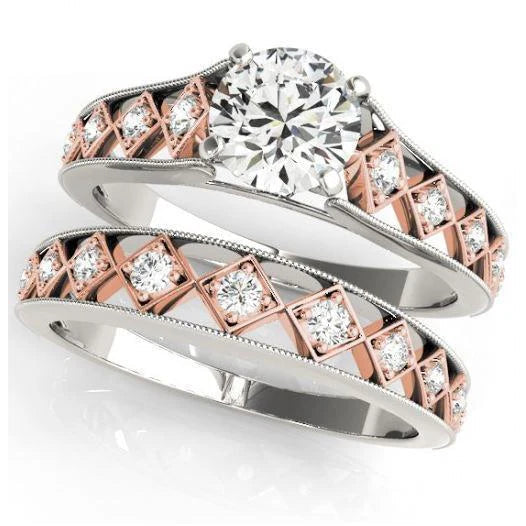 Bague De Fiançailles Réel Diamant 3.25 Carats Sertie D'un Nouvel Or Bicolore 14K