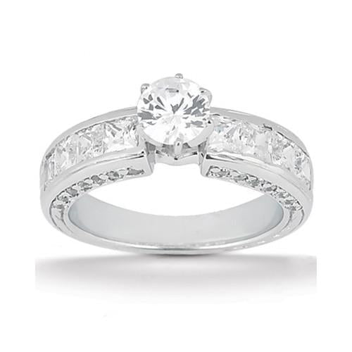 Bague De Fiançailles Réel Diamant 4.76 Carats Princesse Et Coupe Ronde WG 14K