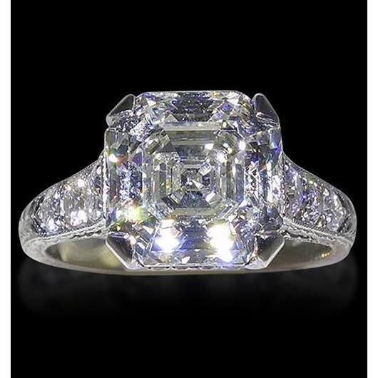 Bague De Fiançailles Réel Diamant Asscher Avec Accents 4.65 Carats