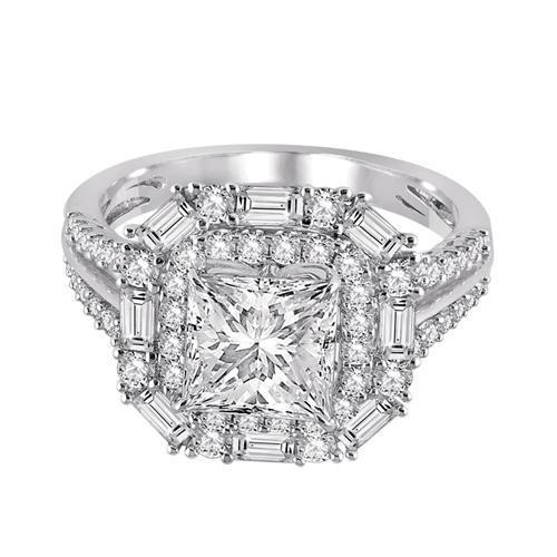 Bague De Fiançailles Réel Diamant Central Princesse Baguette De 3.25 Carats
