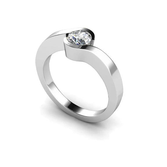 Bague De Fiançailles Réel Diamant Coupe Ronde 1 Carat Or 14 Carats Blanc