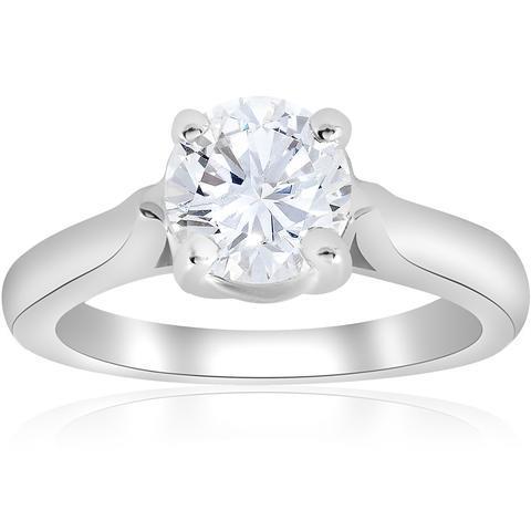 Bague De Fiançailles Réel Diamant Coupe Ronde Solitaire 2 Carats Or Blanc 14K