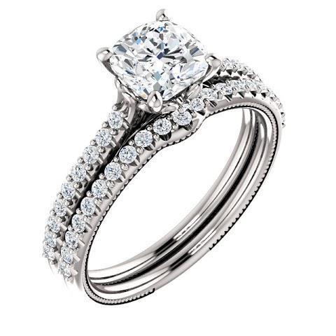 Bague De Fiançailles Réel Diamant Coussin 1.30 Ct Avec Accents