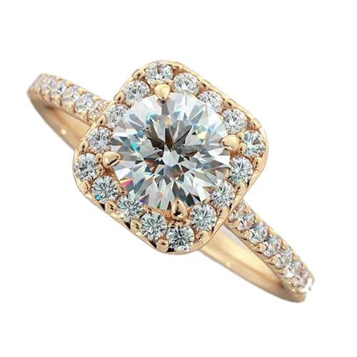 Bague De Fiançailles Réel Diamant Halo 2.25 Carats Or Jaune Femme Bijoux