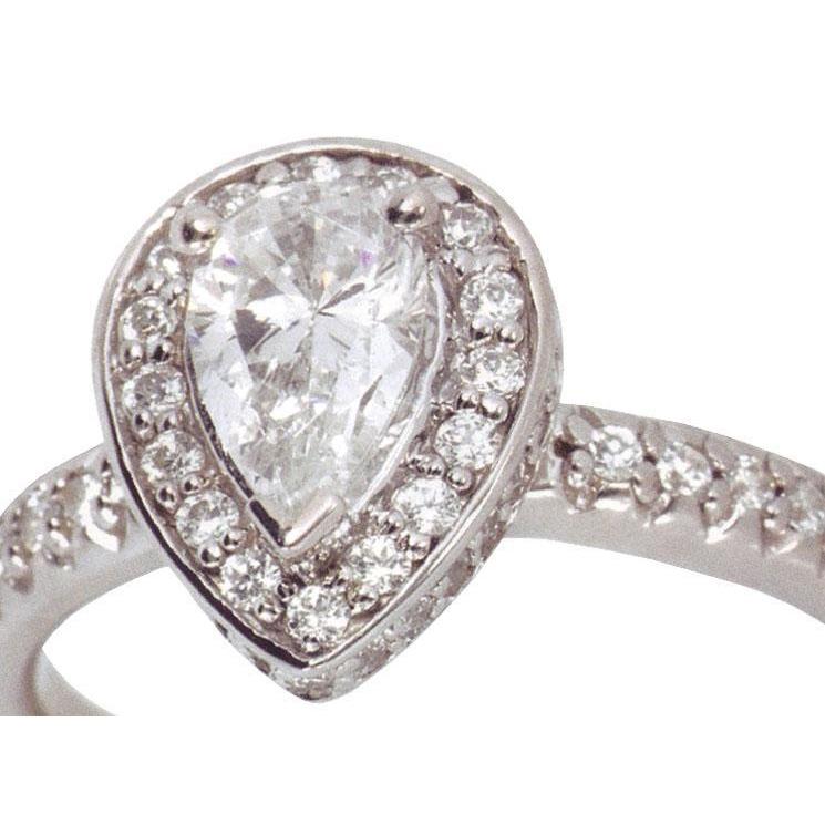Bague De Fiançailles Réel Diamant Halo En Forme De Poire 2.01 CaratsBague De Fiançailles Réel Diamant Halo En Forme De Poire 2.01 Carats