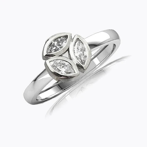 Bague De Fiançailles Réel Diamant Marquise 3 Pierres Sertie Clos Or Blanc 3 Carats