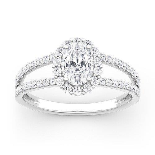 Bague De Fiançailles Réel Diamant Ovale 3.10 Carats Tige Fendue Or Blanc 14K