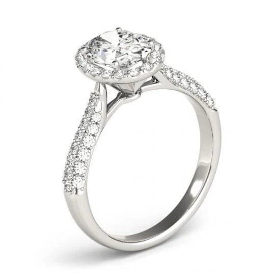 Bague De Fiançailles Réel Diamant Ovale Halo 1.75 Carats Or Blanc 14K Bijoux