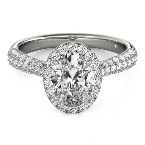 Bague De Fiançailles Réel Diamant Ovale Halo 1.75 Carats Or Blanc 14K Bijoux