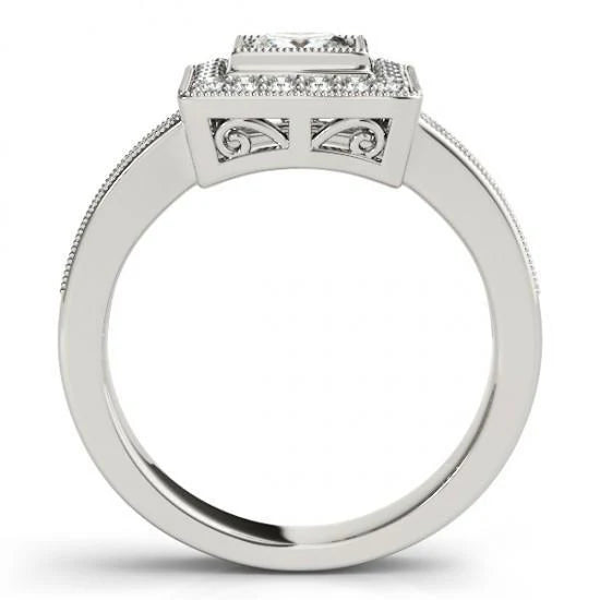 Bague De Fiançailles Réel Diamant Princesse Et Diamant Rond Halo 1.50 Carat WG