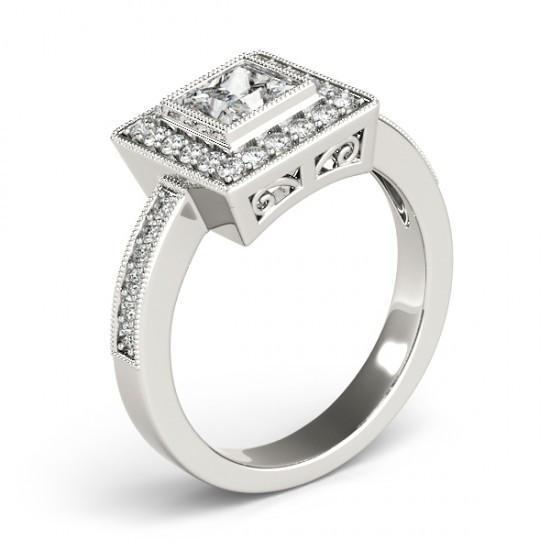 Bague De Fiançailles Réel Diamant Princesse Et Diamant Rond Halo 1.50 Carat WG