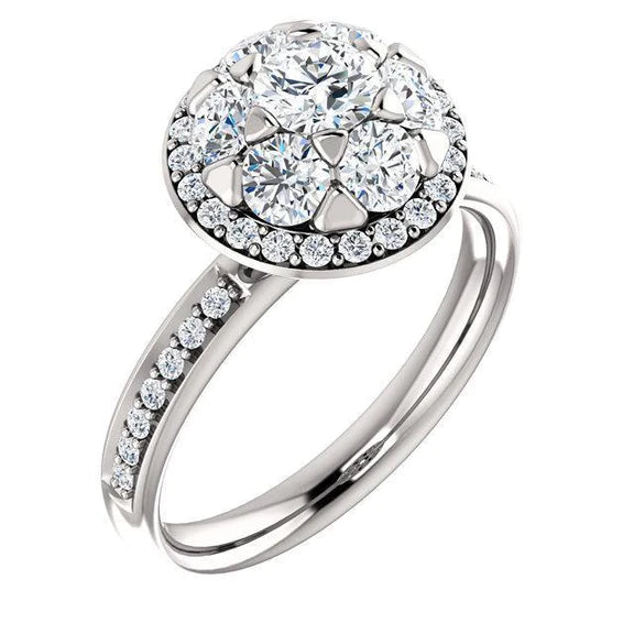Bague De Fiançailles Réel Diamant Rond 2 Carats Serti Halo Poli