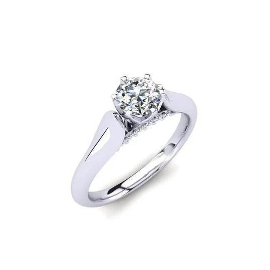 Bague De Fiançailles Réel Diamant Rond 2.10 Ct Avec Accents Or Blanc 14K