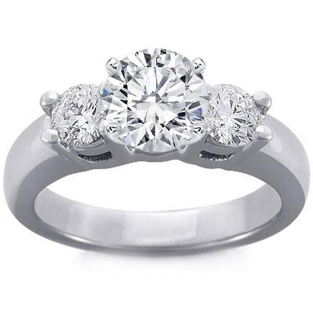Bague De Fiançailles Réel Diamant Rond De 1.30 Ct A Trois Pierres En Or Blanc 14 Carats