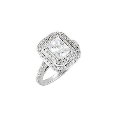 Bague De Fiançailles Réel Diamant Rond Emeraude Et Halo 2.21 Carats Or Blanc 14K
