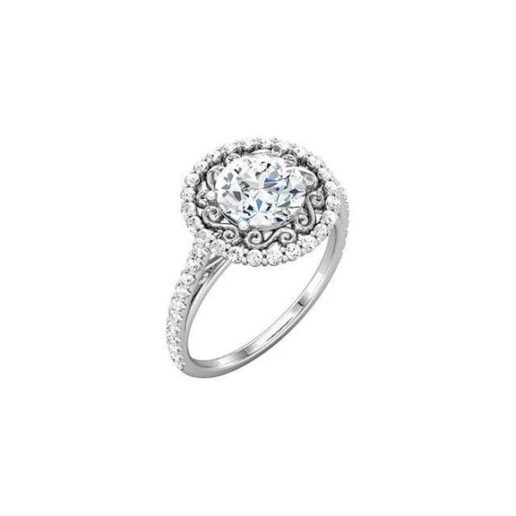 Bague De Fiançailles Réel Diamant Rond Halo 1.99 Carat Or Blanc 14K