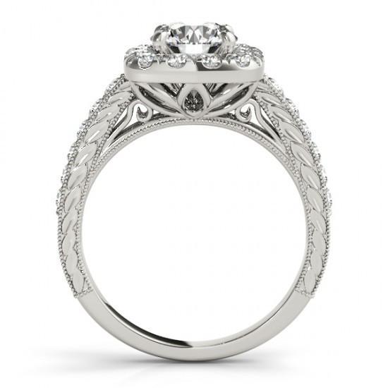 Bague De Fiançailles Réel Diamant Rond Halo Style Antique 1.75 Carat WG 14K