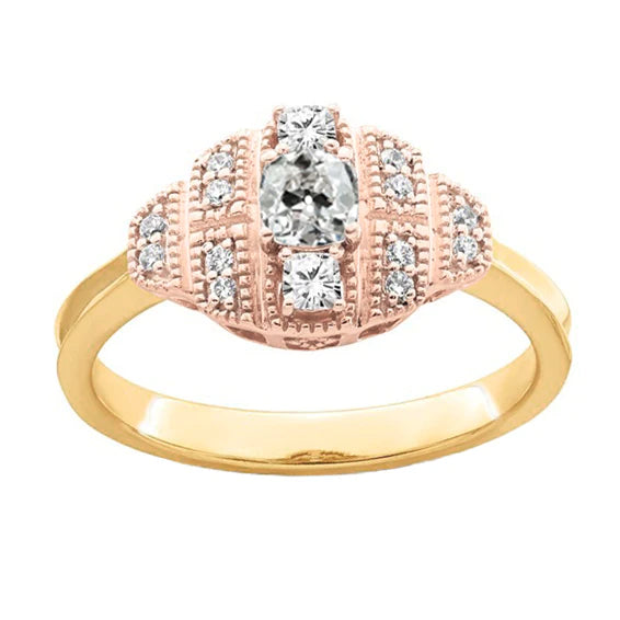 Bague De Fiançailles Réel Diamant Rond Halo Vieux Mineur En Or Bicolore 2.25 Carats