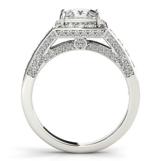 Bague De Fiançailles Réel Diamant Rond Princesse Halo 1.75 Carat WG 14K