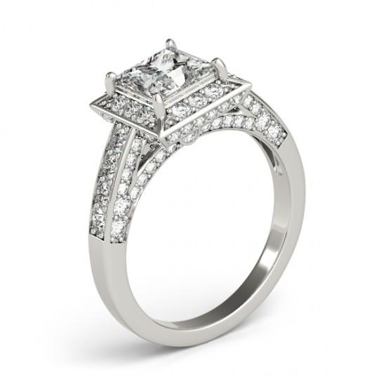 Bague De Fiançailles Réel Diamant Rond Princesse Halo 1.75 Carat WG 14K