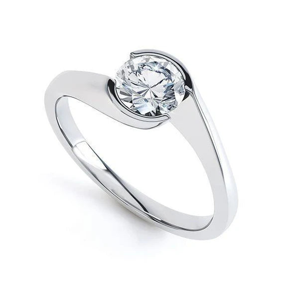 Bague De Fiançailles Réel Diamant Rond Solitaire 1 Carat Or Blanc 14K
