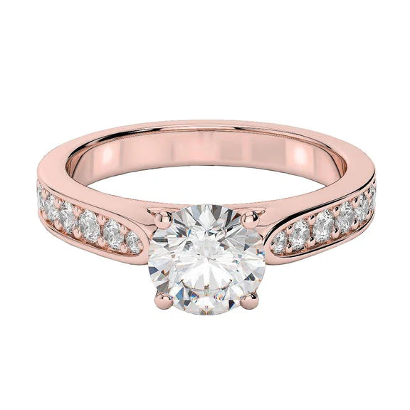 Bague De Fiançailles Réel Diamant Rond Taille Brillant 3.40 Carats Or Rose 14K