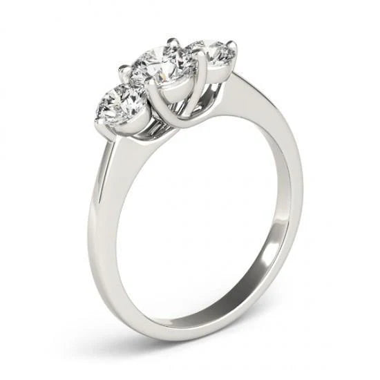 Bague De Fiançailles Réel Diamant Rond Trois Pierres 2 Carats Or Blanc 14K