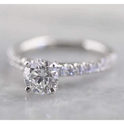 Bague De Fiançailles Réel Diamant Serti Griffes Or Blanc 2 Carats Or Blanc 14K