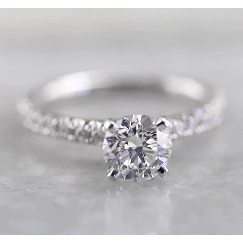 Bague De Fiançailles Réel Diamant Serti Griffes Or Blanc 2 Carats Or Blanc 14K