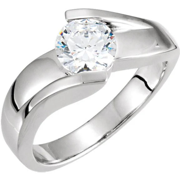 Bague De Fiançailles Réel Diamant Solitaire 1 Carat Or Blanc 14K