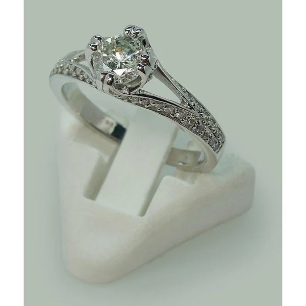 Bague De Fiançailles Réel Diamant Solitaire A Tige Fendue Avec Accents 1.65 Carats
