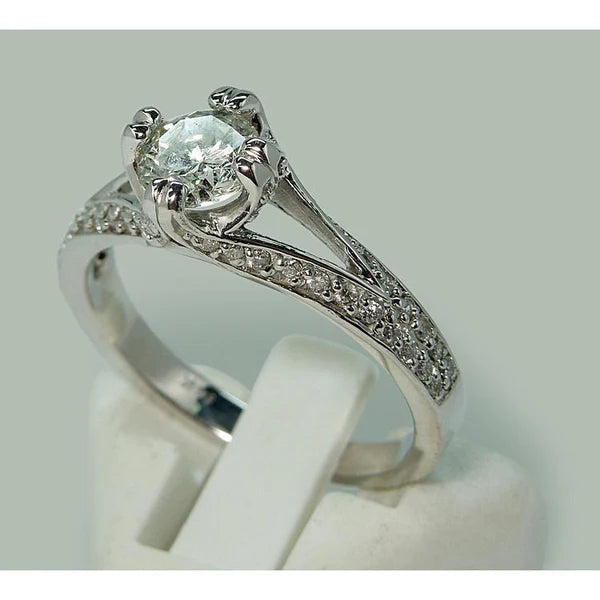 Bague De Fiançailles Réel Diamant Solitaire A Tige Fendue Avec Accents 1.65 Carats