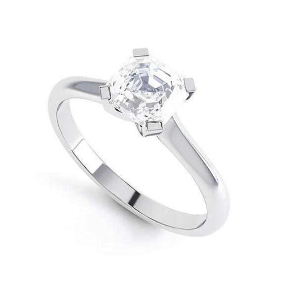 Bague De Fiançailles Réel Diamant Solitaire Asscher De 1.50 Ct En Or Blanc 14K