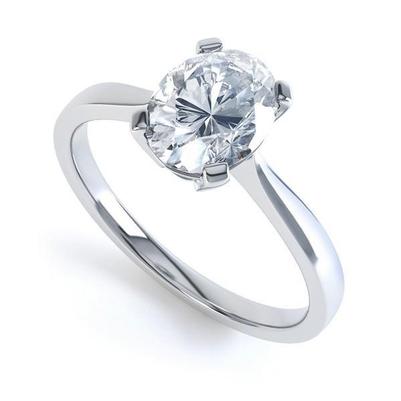Bague De Fiançailles Réel Diamant Solitaire Ovale 2.50 Carats Or Blanc 14 Carats