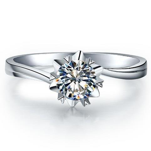 Bague De Fiançailles Réel Diamant Solitaire Rond 0.75 Carat Or Blanc 14K