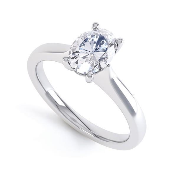 Bague De Fiançailles Réel Diamant Solitaire Taille Ovale 1.60 Carats Or Blanc 14K