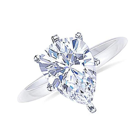 Bague De Fiançailles Réel Diamant Solitaire Taille Poire 1.50 Carat Or Blanc 14K