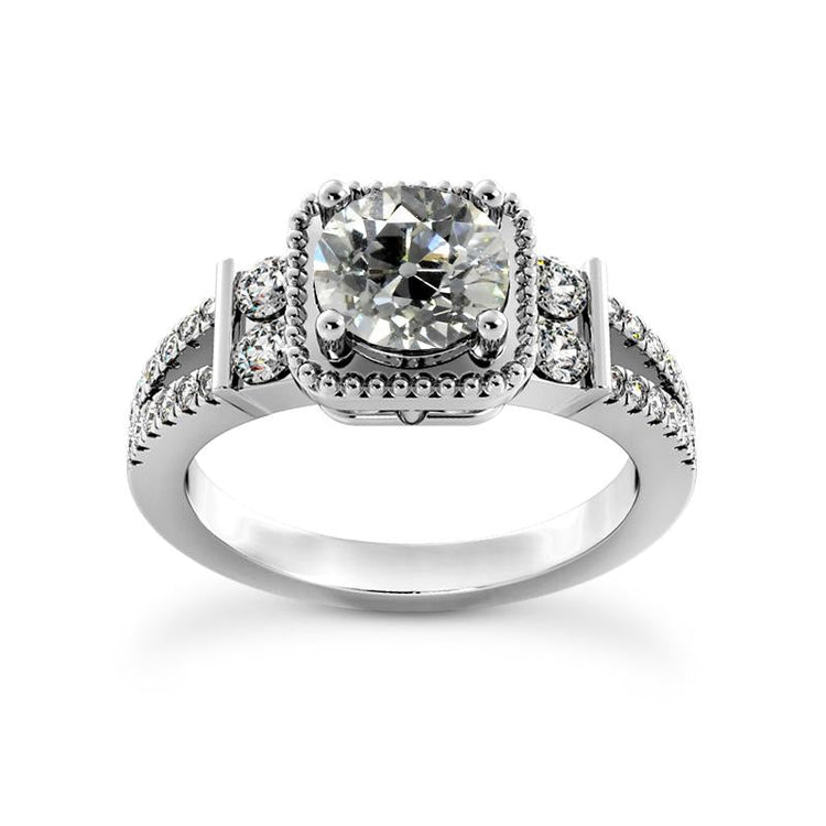 Bague De Fiançailles Réel Diamant Taille Ancienne Ronde Avec Tige Fendue 3.75 Carats