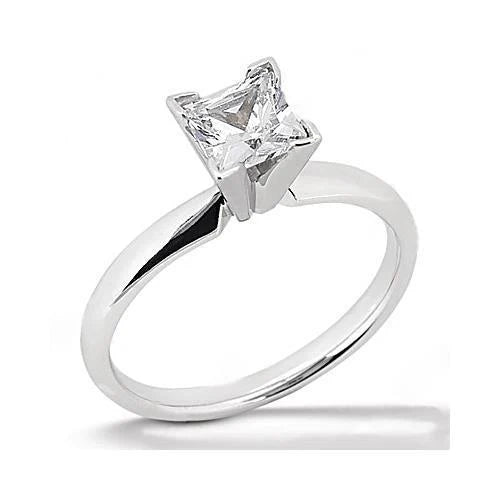 Bague De Fiançailles Réel Diamant Taille Princesse 0.75 Carat Or Blanc 14K